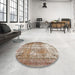 Round Machine Washable Traditional Dark Gold Brown Rug in a Office, wshtr3286