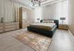 Traditional Dark Gold Brown Persian Rug in a Bedroom, tr3286