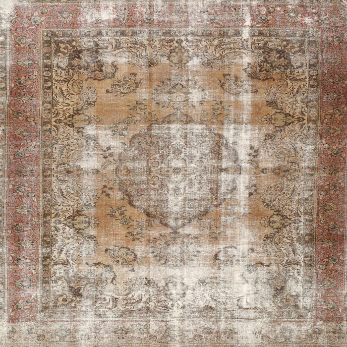 Square Traditional Dark Gold Brown Persian Rug, tr3286
