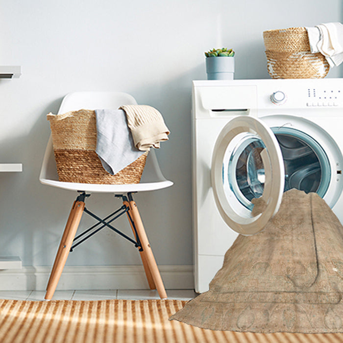 Machine Washable Traditional Sand Brown Rug in a Washing Machine, wshtr3287