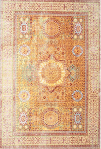 Machine Washable Traditional Brown Gold Rug, wshtr328