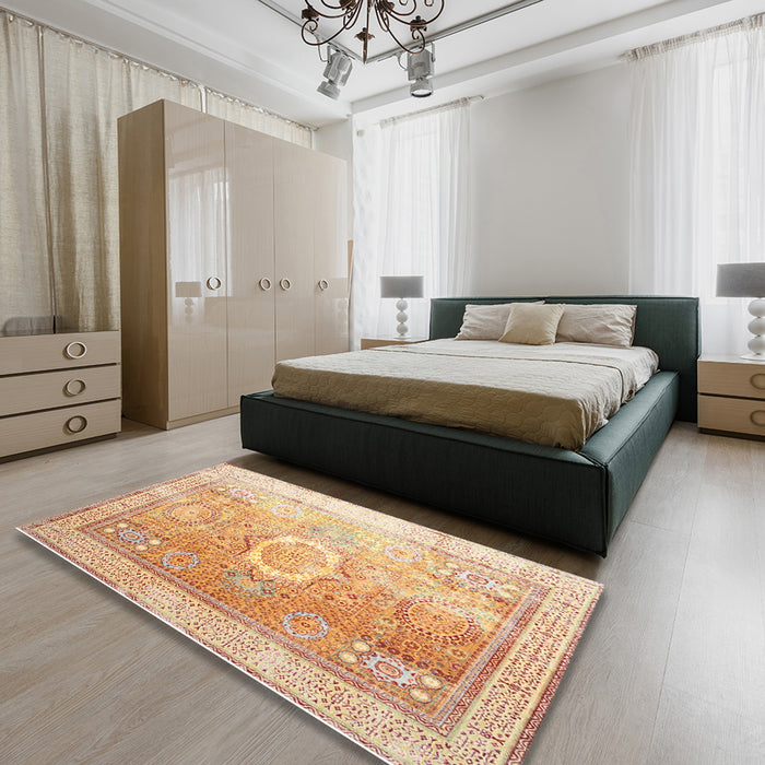 Traditional Brown Gold Persian Rug in a Bedroom, tr328
