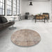 Round Machine Washable Traditional Dark Almond Brown Rug in a Office, wshtr3291