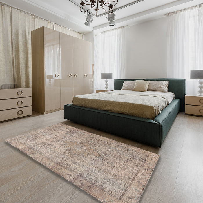 Machine Washable Traditional Dark Almond Brown Rug in a Bedroom, wshtr3291
