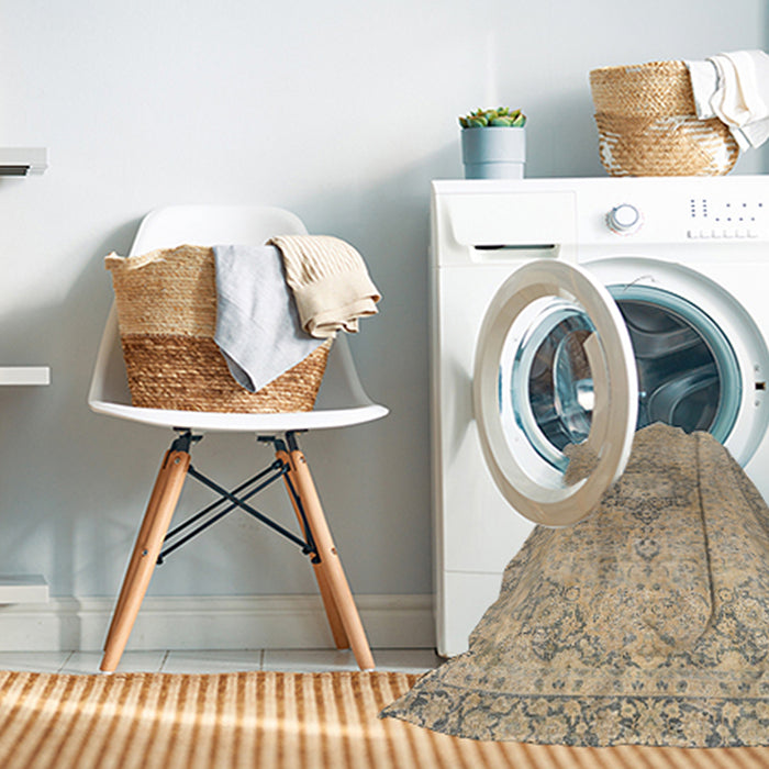 Machine Washable Traditional Dark Almond Brown Rug in a Washing Machine, wshtr3292