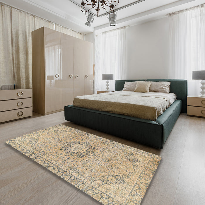 Traditional Dark Almond Brown Persian Rug in a Bedroom, tr3292