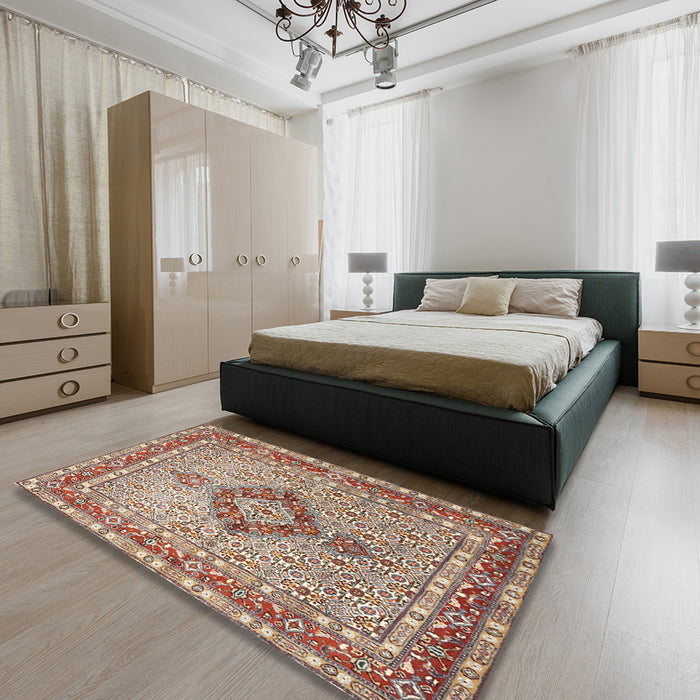 Machine Washable Traditional Brown Rug in a Bedroom, wshtr3293