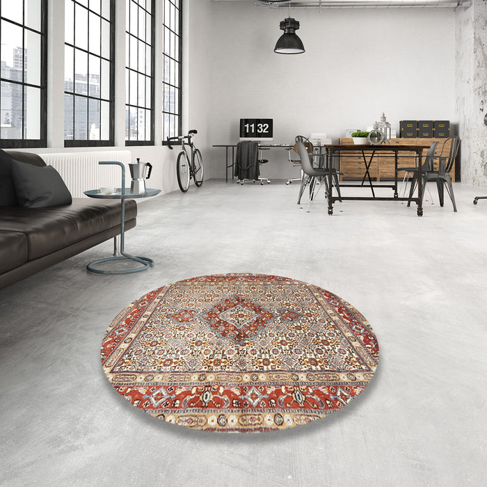 Round Traditional Brown Persian Rug in a Office, tr3293