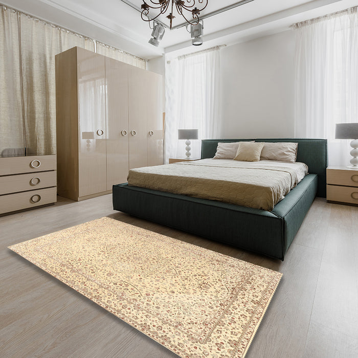Machine Washable Traditional Sandy Brown Rug in a Bedroom, wshtr3294