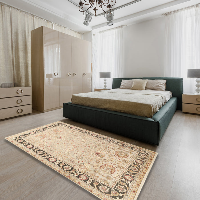 Traditional Khaki Gold Persian Rug in a Bedroom, tr3295