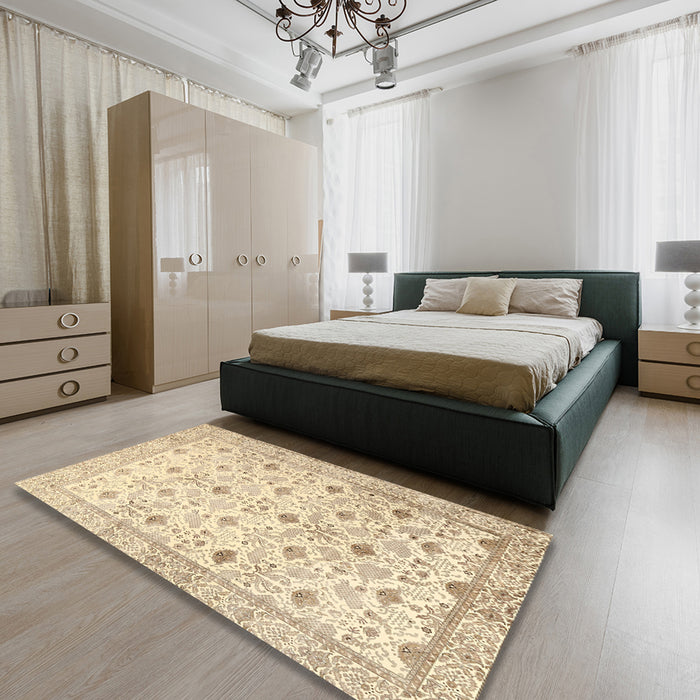 Machine Washable Traditional Khaki Gold Rug in a Bedroom, wshtr3296