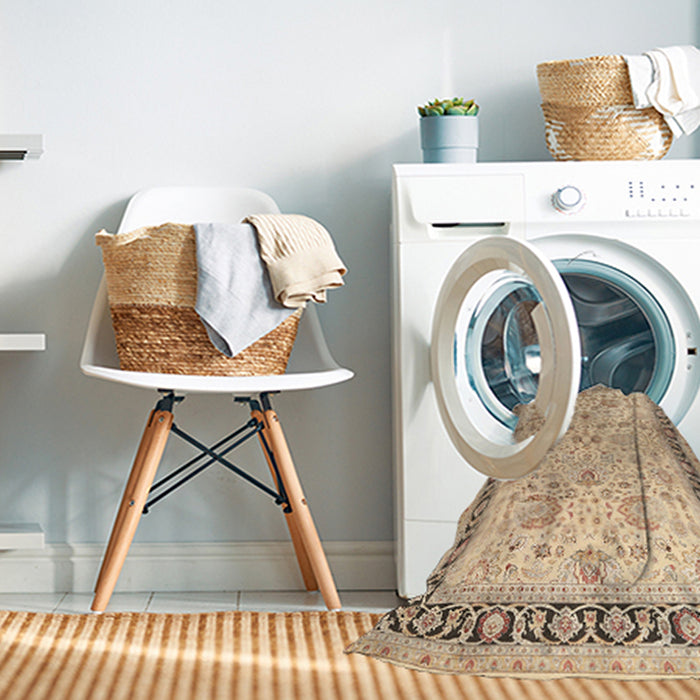 Machine Washable Traditional Brown Gold Rug in a Washing Machine, wshtr3297