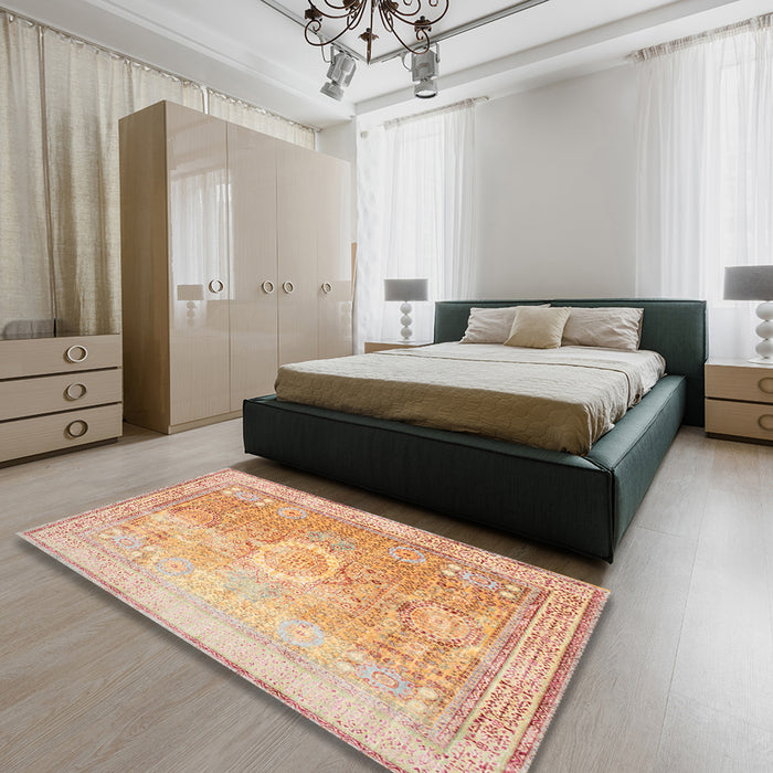 Machine Washable Traditional Orange Rug in a Bedroom, wshtr329