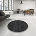 Round Machine Washable Traditional Gray Rug in a Office, wshtr3301