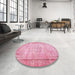 Round Traditional Dark Pink Persian Rug in a Office, tr3305