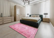 Machine Washable Traditional Dark Pink Rug in a Bedroom, wshtr3305
