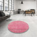 Round Machine Washable Traditional Pink Rug in a Office, wshtr3306