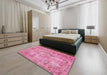 Machine Washable Traditional HotPink Rug in a Bedroom, wshtr3307