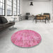 Round Traditional Hot Pink Persian Rug in a Office, tr3307