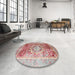 Round Traditional Pale Silver Gray Persian Rug in a Office, tr330