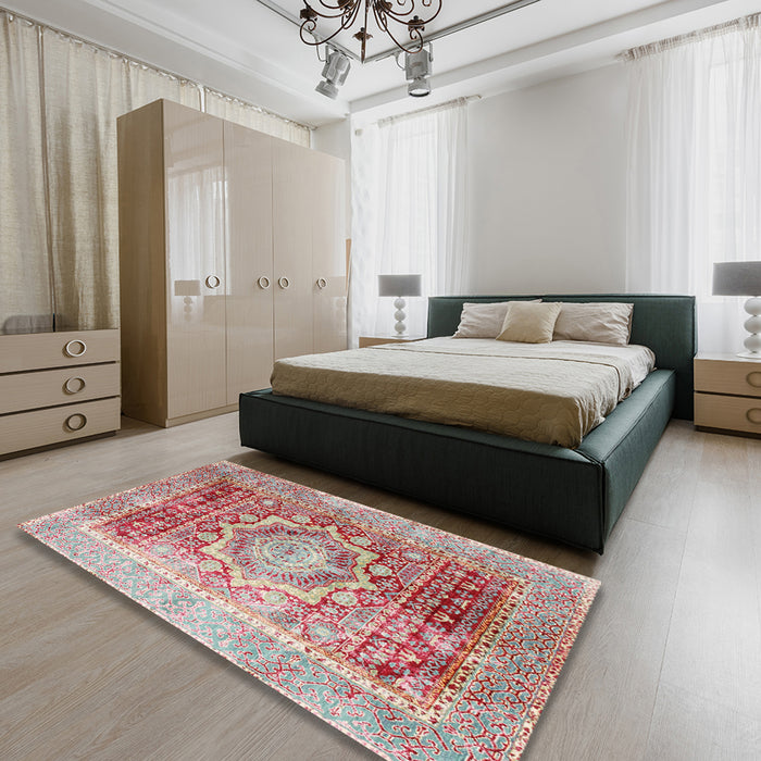Traditional Pale Silver Gray Persian Rug in a Bedroom, tr330