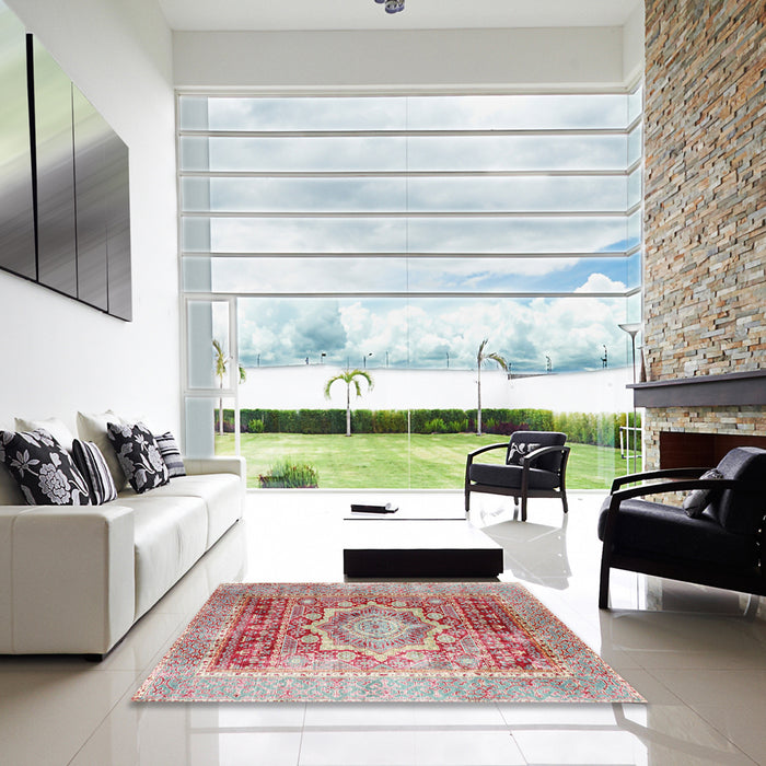 Square Machine Washable Traditional Pale Silver Gray Rug in a Living Room, wshtr330