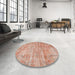 Round Machine Washable Traditional Orange Rug in a Office, wshtr3313