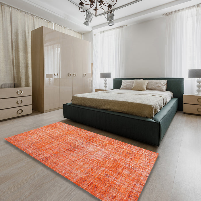 Machine Washable Traditional Coral Orange Rug in a Bedroom, wshtr3314