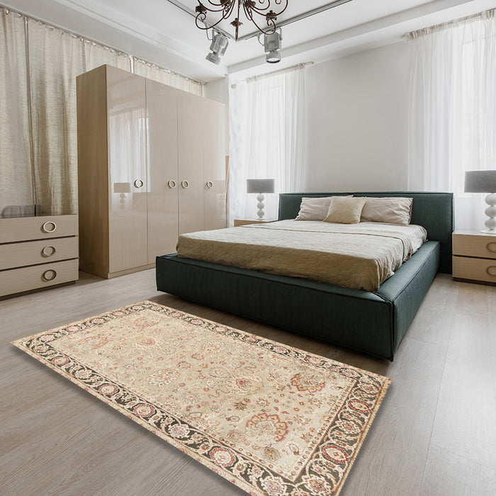 Traditional Deep Peach Orange Persian Rug in a Bedroom, tr3316