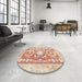 Round Traditional Sunrise Orange Persian Rug in a Office, tr331