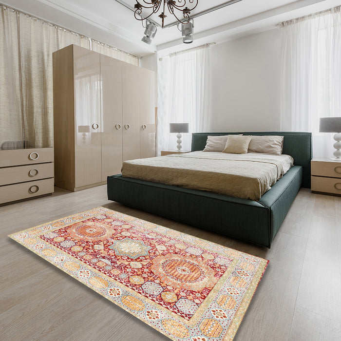 Machine Washable Traditional Sunrise Orange Rug in a Bedroom, wshtr331