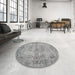 Round Machine Washable Traditional Silver Gray Rug in a Office, wshtr3322