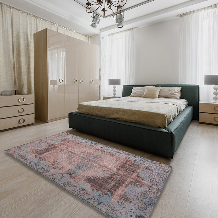 Machine Washable Traditional Mauve Taupe Purple Rug in a Bedroom, wshtr3324