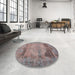 Round Traditional Mauve Taupe Purple Persian Rug in a Office, tr3324