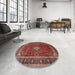 Round Machine Washable Traditional Orange Salmon Pink Rug in a Office, wshtr3325