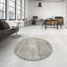 Round Traditional Pale Silver Gray Persian Rug in a Office, tr3341