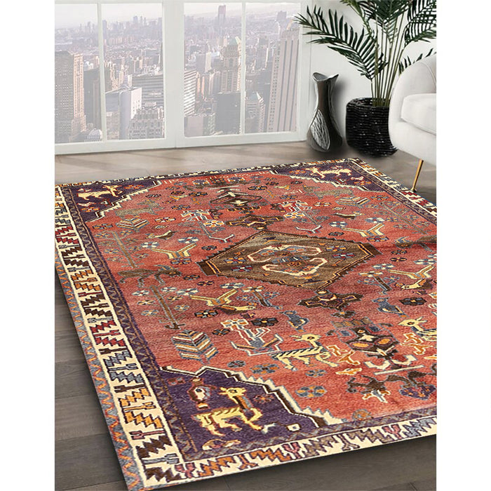 Machine Washable Traditional Tangerine Pink Rug in a Family Room, wshtr3344