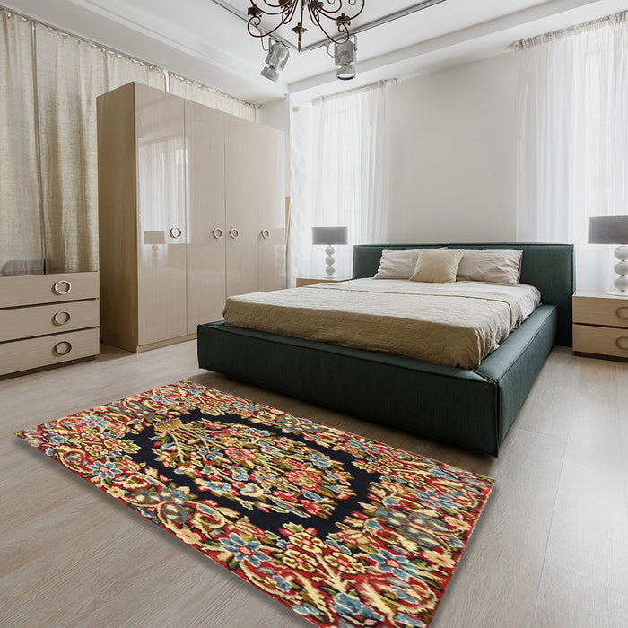 Machine Washable Traditional Saffron Red Rug in a Bedroom, wshtr3347