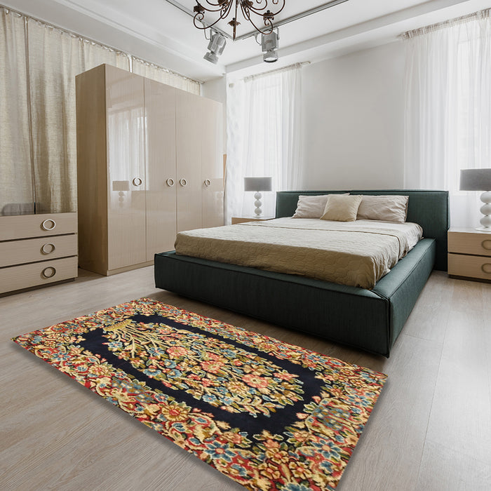 Traditional Metallic Gold Persian Rug in a Bedroom, tr3348