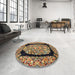 Round Machine Washable Traditional Metallic Gold Rug in a Office, wshtr3348