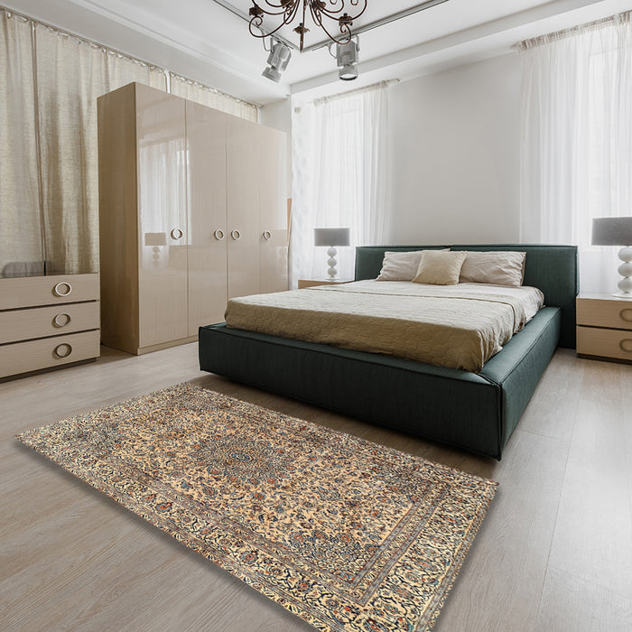 Machine Washable Traditional Coffee Brown Rug in a Bedroom, wshtr3349