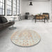 Round Machine Washable Traditional Light French Beige Brown Rug in a Office, wshtr334