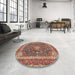 Round Traditional Brown Red Medallion Rug in a Office, tr3350