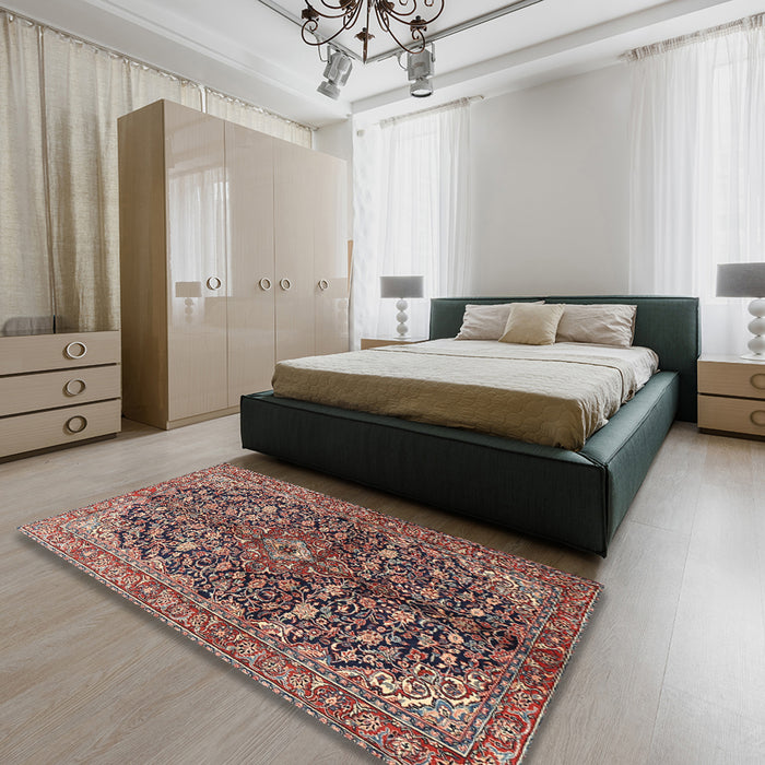 Traditional Camel Brown Persian Rug in a Bedroom, tr3351