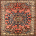 Square Traditional Saffron Red Medallion Rug, tr3353