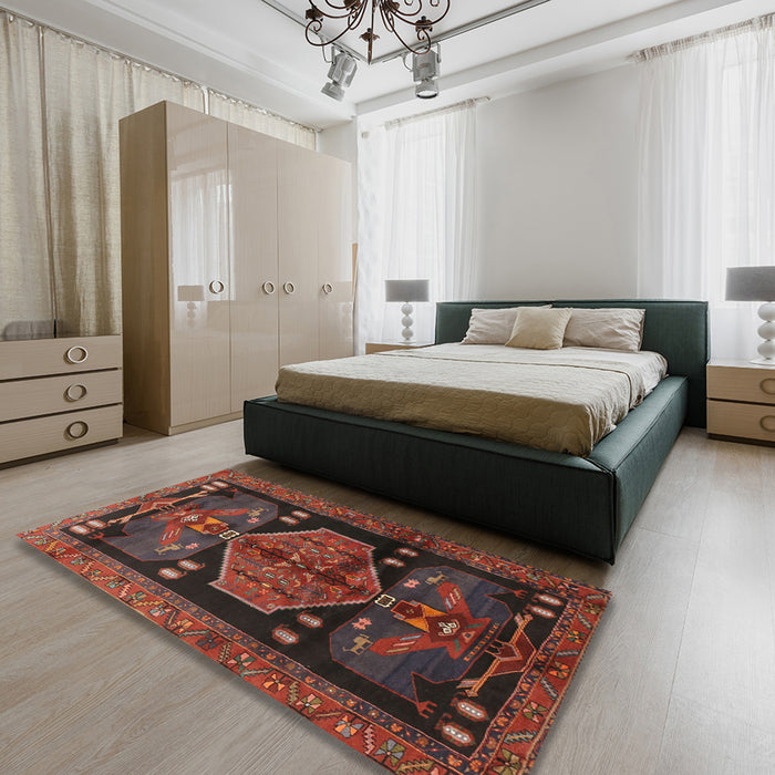 Traditional Chestnut Brown Animal Rug in a Bedroom, tr3356