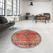 Round Traditional Tangerine Pink Medallion Rug in a Office, tr3357