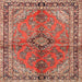 Round Machine Washable Traditional Tangerine Pink Rug, wshtr3357