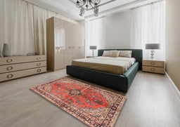 Traditional Tangerine Pink Medallion Rug in a Bedroom, tr3357