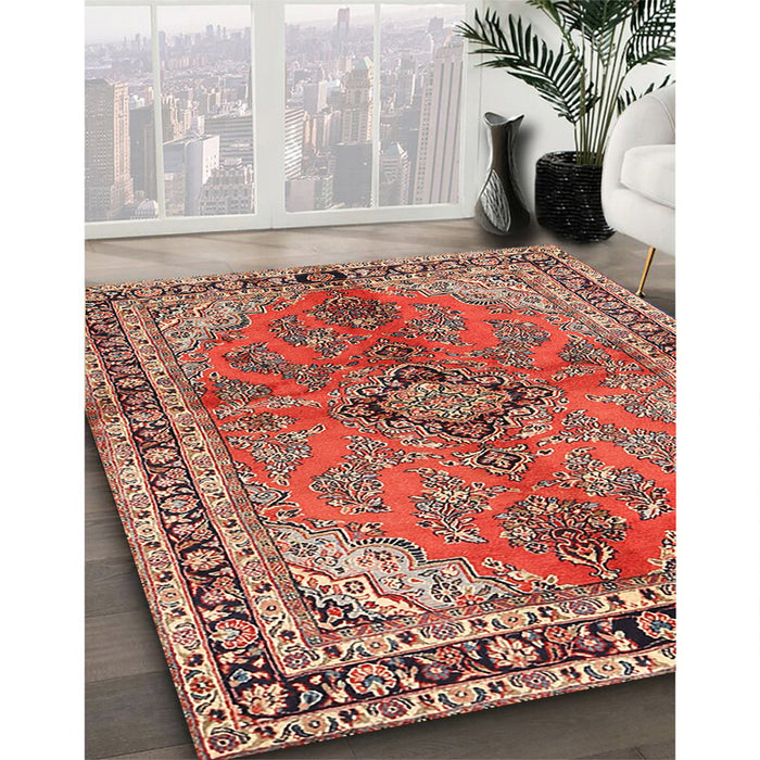 Machine Washable Traditional Tangerine Pink Rug in a Family Room, wshtr3357